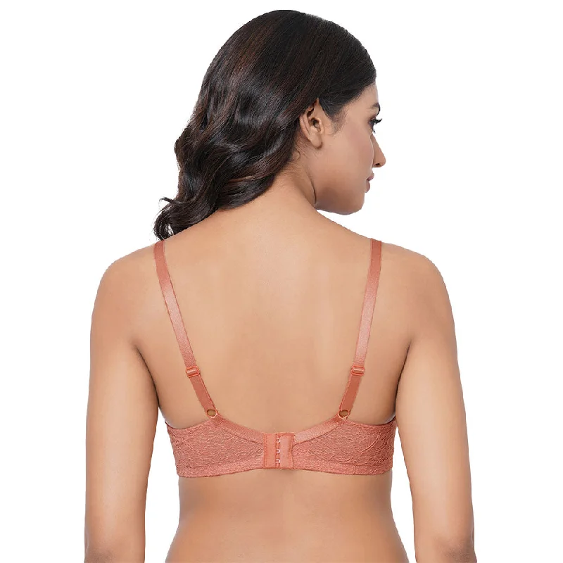 Emma Lace Padded Non-wired 3/4th Cup Bridal Wear Medium coverage Lace Push Up Bra - Orange