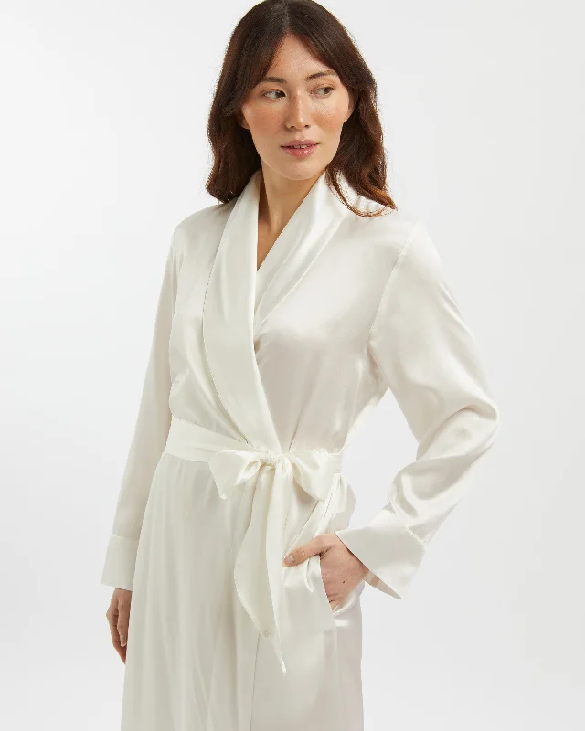 Women's Silk Dressing Gown - Ivory